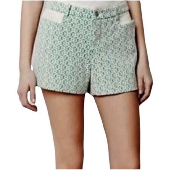Anthropologie Cartonnier Rose‎ Point Green Floral Lace Overlay Shorts Sz 6 - Picture 2 of 12